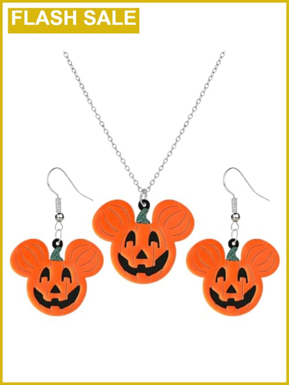Halloween Pumpkin Necklace Earrings Set Women Costume Jewelry